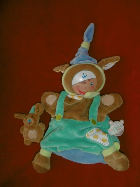 Doudou et Compagnie Marionnette Lapin Brun Vert Fromage Les Bouilles de Doudou