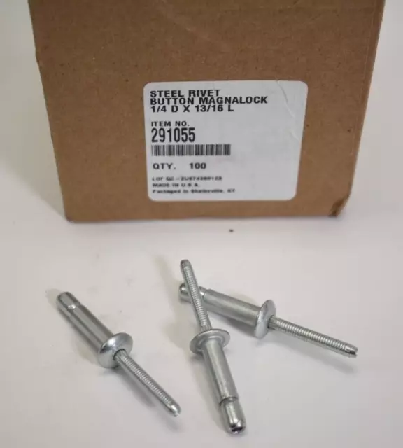 100 Piece Structural Blind Rivet Protruding Head Steel Body 1/4" D 13/16 L New