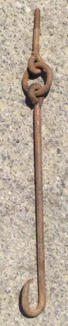 Old Vtg Antique Hand Forged Iron Ring Hanger Barn Farm Meat Hook Hardware Metal