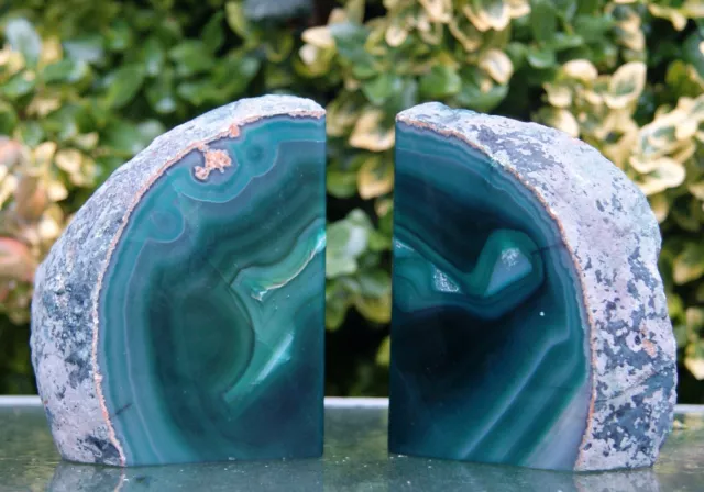 Pair of Genuine Brazilian Agate Geode Crystal Bookends 1.5kg 12cm x 12cm Gift