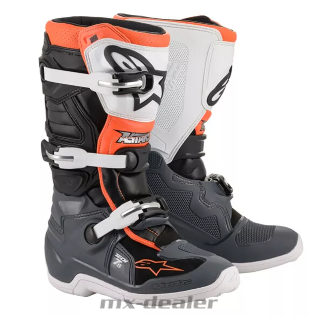 Alpinestars Niños Tech 7S Botas de Motocross Naranja Gris Maletero Motocross MX