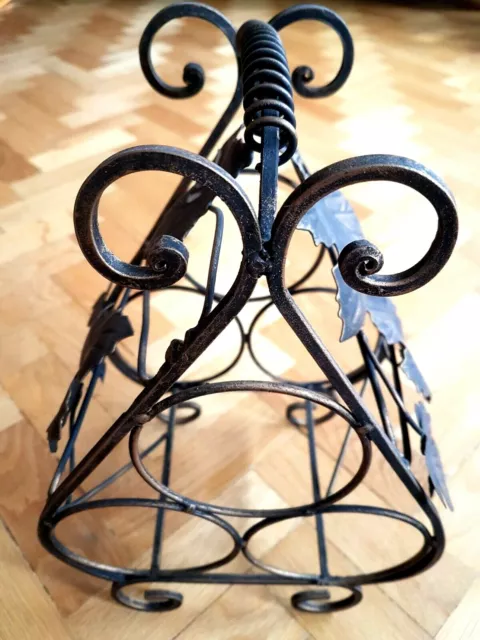 Vintage Wine Bottle Wrought Brass Iron Rack Stand