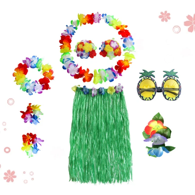 1 set Hawaii Tropical Hula Grass Jupe De Danse Soutien-gorge Bracelets De 9