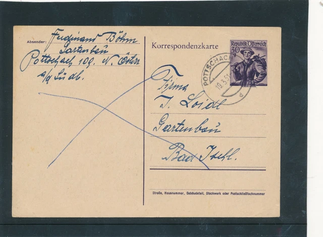 30 Groschen Trachten Ganzsachen-Karte 1951 aus Pottschach  (H21)