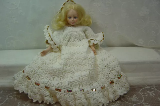White Hand Made Crocheted Angel Tree Topper