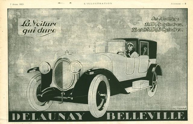 PUBLICITÉ ANCIENNE VOITURE Delaunay Belleville issue magazine 1923 EUR