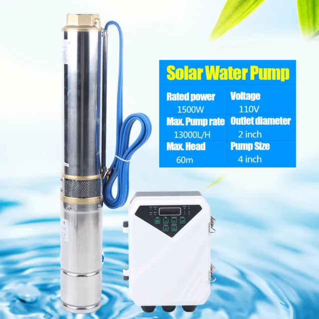 1.5KW 4'' Solar Water Pump Submersible Deep Well W/Mttp Controller 110v 13000l/H