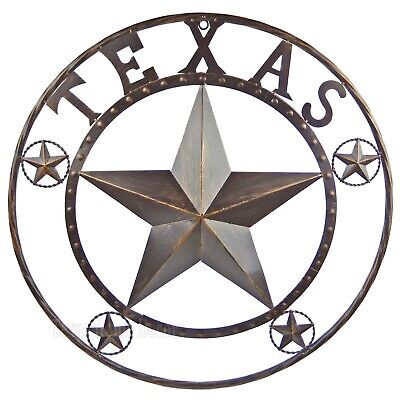 24" Texas Metal Barn Star Rustic Copper Brown Finish Outer Ring Wall Mounted