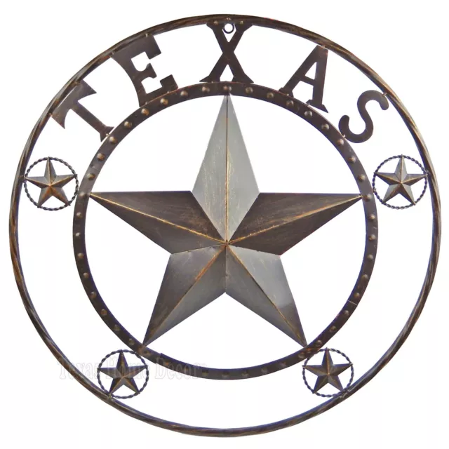 24" Texas Metal Barn Star Rustic Copper Brown Finish Outer Ring Wall Mounted