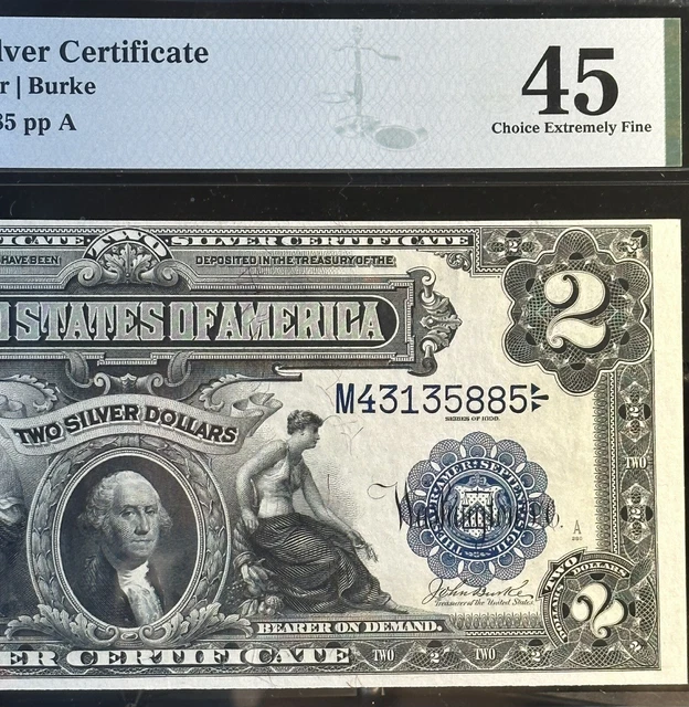 1899 $2 🇺🇸((PMG 45 GREAT COLOR))(The Magic Of Silver Certificate) FR. 255 🇺🇸