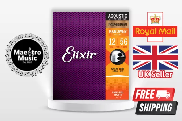 Elixir Nanoweb Phosphor Bronze 12-56 Acoustic Guitar Strings [16077]