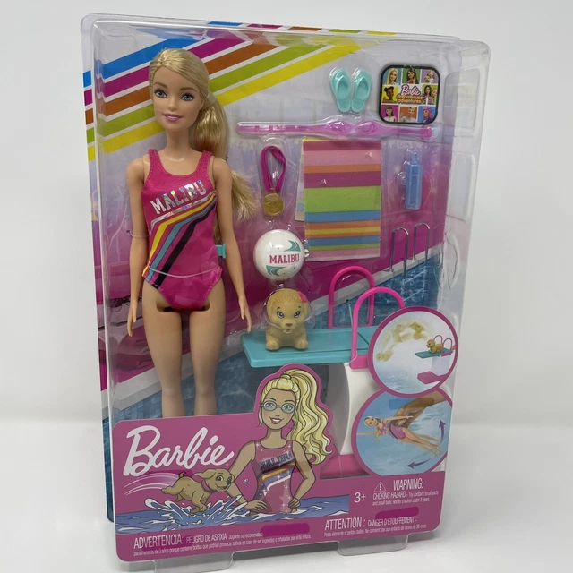 MATTEL BARBIE DREAMHOUSE Adventures Malibu Swim N Dive Barbie Doll and ...