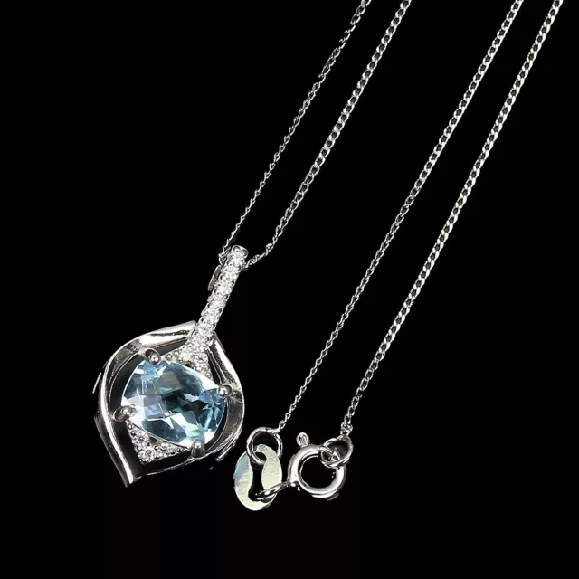 Irradiated Antique Blue Topaz 8x6mm Simulated Cz 925 Sterling Silver Necklace 18