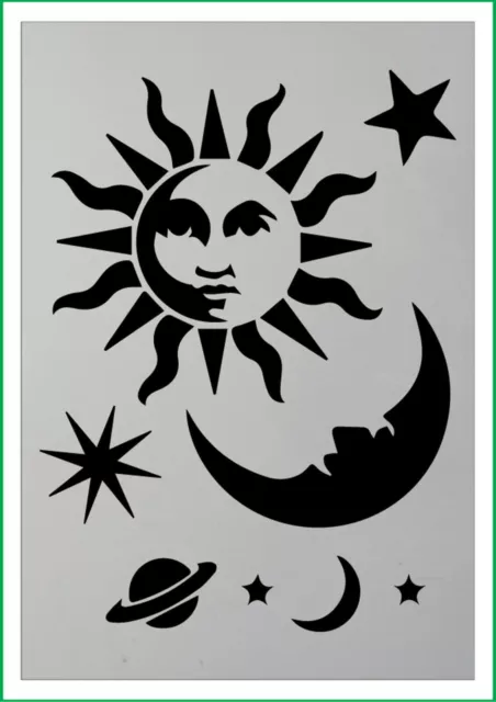 Sun moon stars mylar stencil, 190 micron reusuable flexible stencil