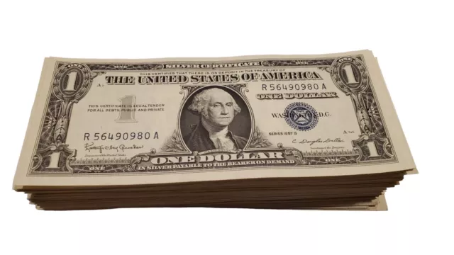 1957 One Dollar Blue Seal Note Silver Certificate CRISP UNCIRCULATED Lot of 100