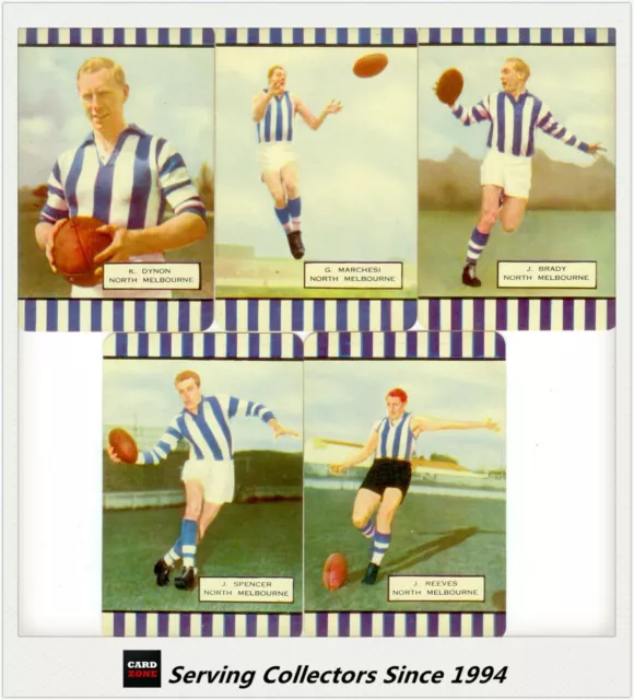 1954 Coles VFL Trading Card Series 1 NTH MELB. TEAM SET(5)-Rare-EXCELL. ORIGINAL