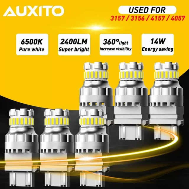 6pcs AUXITO 3157 3156 4157 LED Reverse DRL Turn Signal Light Tail Bulb White EON