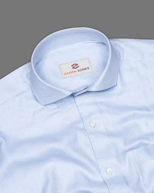 Men's long sleeve Trending Premium Egyptian Giza Cotton Blue Herringbone shirt 3