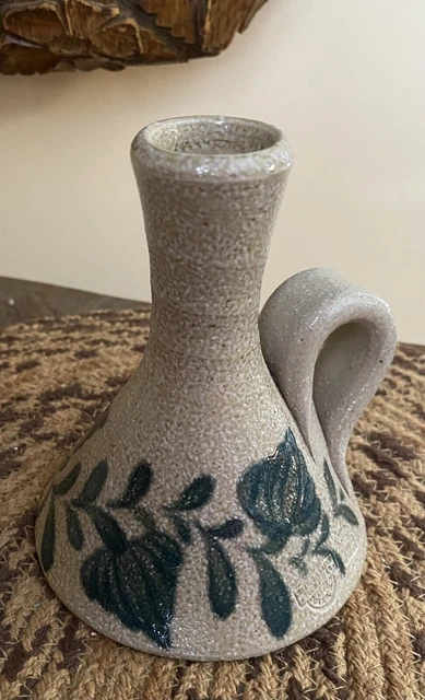 Salmon Falls Stoneware Pottery Green Leaf Candle Stick Chamber Light 4 1/4”