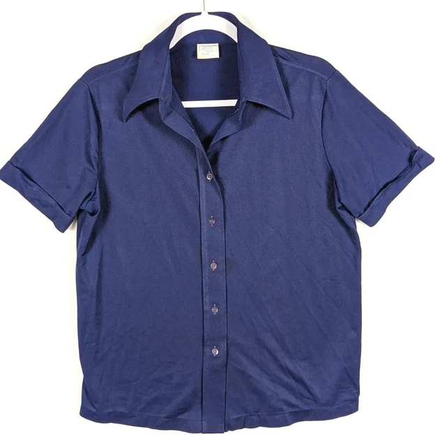 SEARS PERMA PREST Vtg 70s Navy Blue Polo S/S SHIRT TOP WOMEN'S Large 16