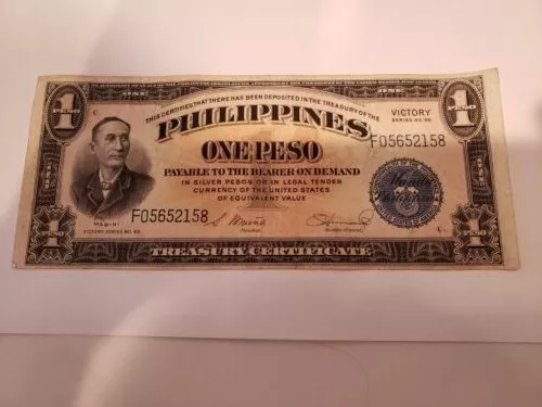 Philippines ww2 one peso silver certificate great condition!