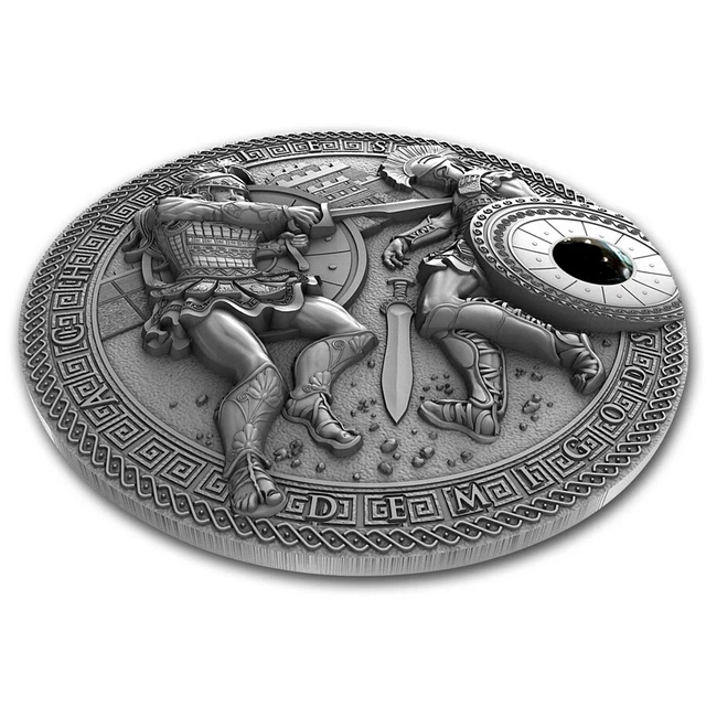 ACHILLES Hematite Demigods 2 Oz Silver Coin 2$ Niue 2017 3