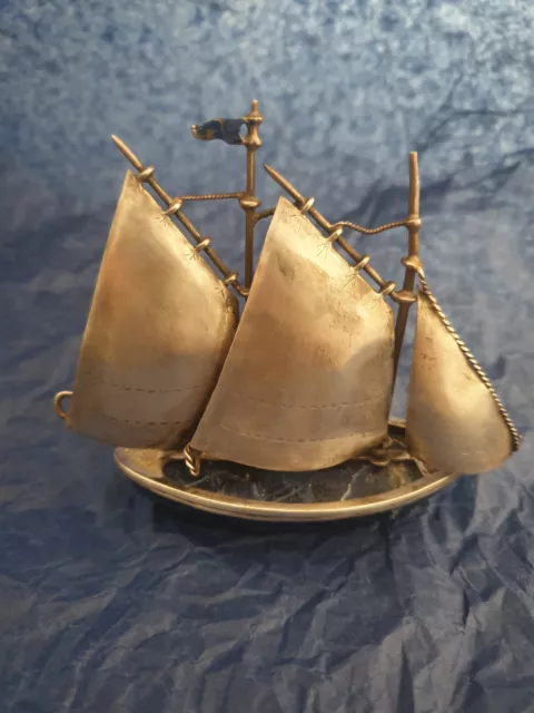 Ilias Lalaounis Sterling Silver 925 Miniature Sailing Ship On Lapis Lazuli.