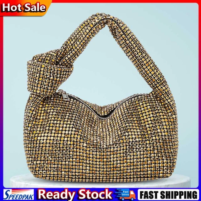 Pochette Donna In Raso Plissettato - Borsa Sera Con Catena - Oro/Nero/Champagne - Elegante E Versatile - Foto 6