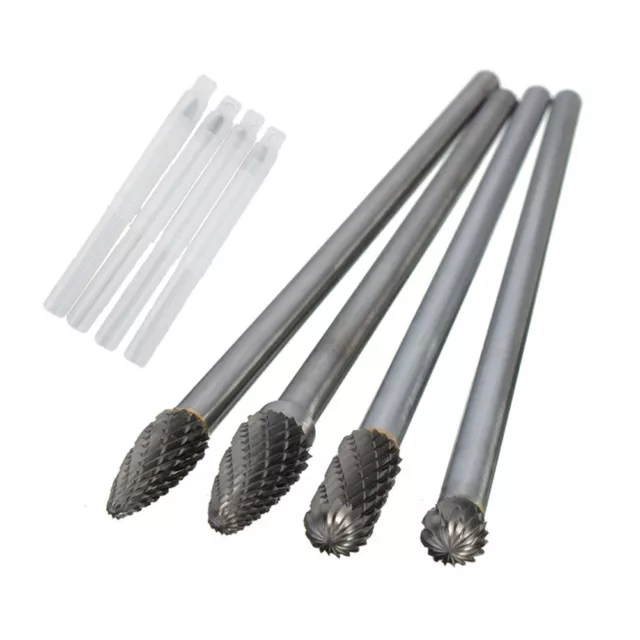 4Pc Rotary Burr 1/4'' Shank 6'' Long Reach Double Cut Carbide Milling Drill Bits