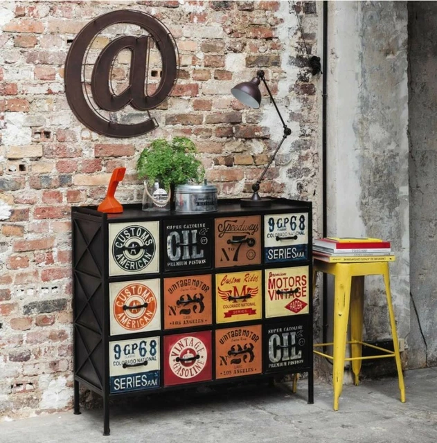 Cassettiera Industriale VidaXL 78x40x93 Cm - Schedario In Metallo Nero Con Finiture Cedro - Foto 5