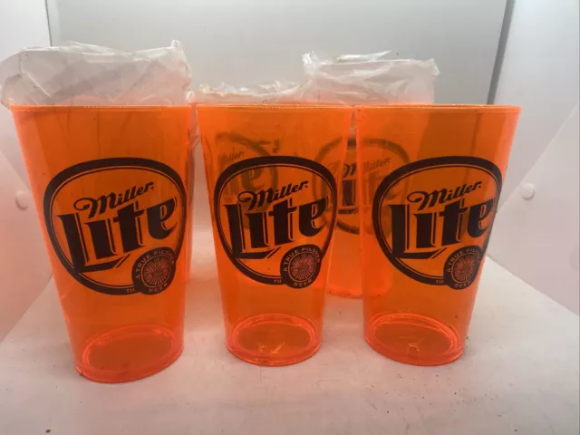 6 Miller Lite Orange Glasses Cups Plastic Tailgaiting Pint Glasses