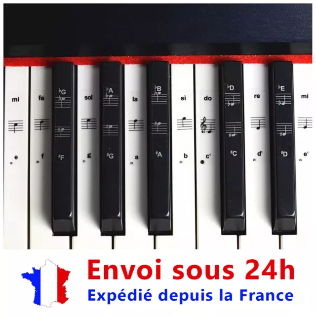 Autocollants de clavier de piano - 88 touches, étiquettes de notes