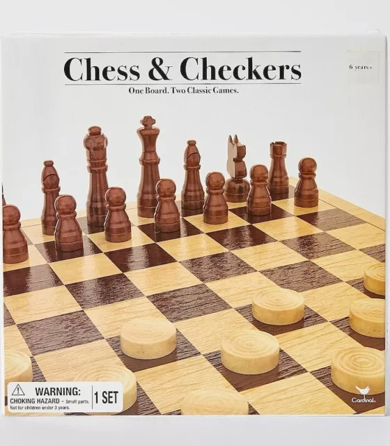 Chess & Checkers 2 in 1 Wooden Classic Board, One board, two classic games –AU