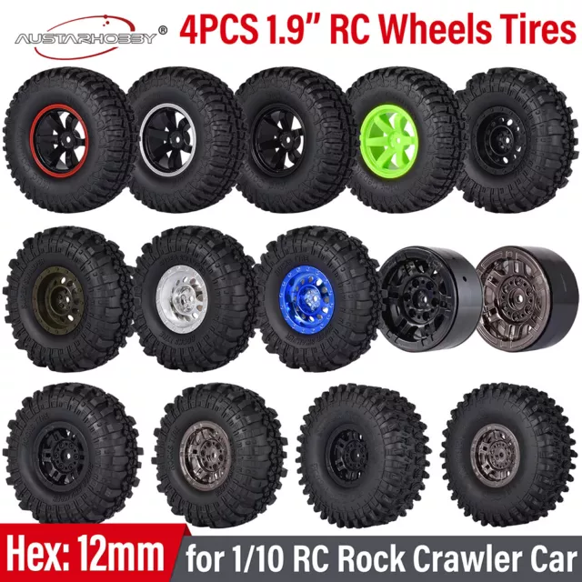 AUSTARHOBBY 1/10 RC Tires 1.9inch Wheel Rim for 1/10 HSP SCX10 TRX4 TRX-6 RC Car