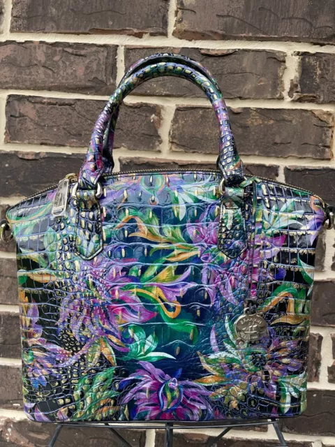 NWT $315 Brahmin Duxbury Visionary Melbourne Satchel floral purple green yellow