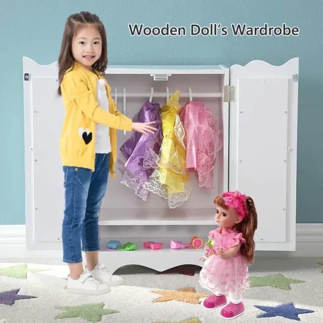 KidKraft Wooden Lil' Doll Armoire with 6 Hangers, Furniture for 18
