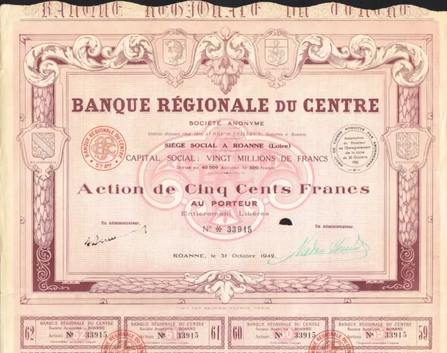 FRANCE CENTRAL REGIONAL BANK stock certificate/bond