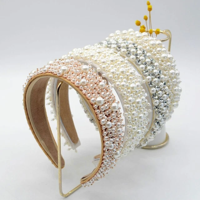 Baroque Pearl Hairband Bride Glass Rhinestone Headband Women Hair Accessories 1p