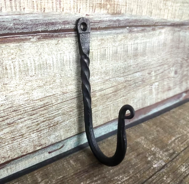 Handmade 3.66" Wrought Iron Hook Rustic Metal Coat Hat Wall Hook