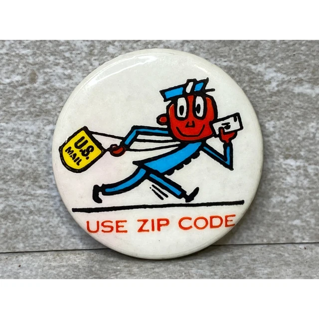VINTAGE USPS US Mail Post Office "Use Zip Code" 1 1/2" Lapel Button