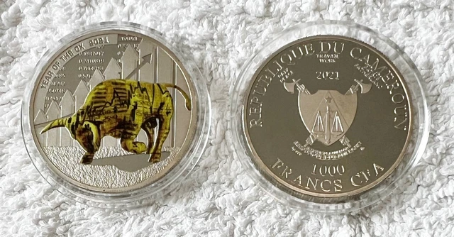 Rare Cameroon Ox Bull Market .999 Silver Layered Coin - Add to Your Collection!