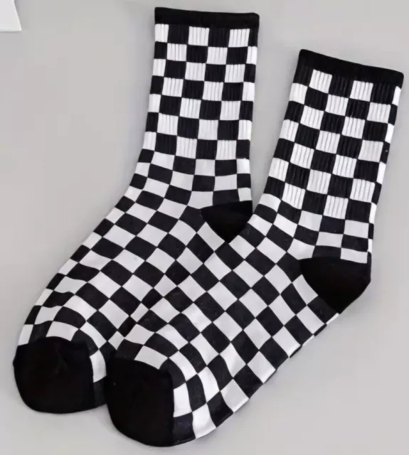 1 Pair Of Checkerboard Black/White 2 Tone/ Ska Socks - One Size
