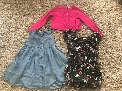 Next Girls Pink Cardigan, Blue Dress & Floral Playsuit Age 4 Years
