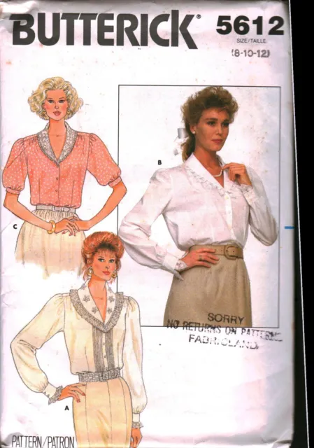 5612 Vintage Butterick Sewing Pattern 1980s Misses Very Loose Fitting Blouse OOP
