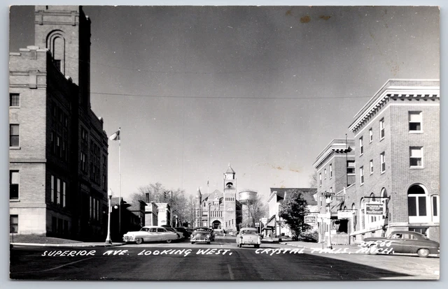 Crystal Falls~The Inn~City Hall Tower~Chevy Auto Svc~Courthouse~Water Tower~RPPC
