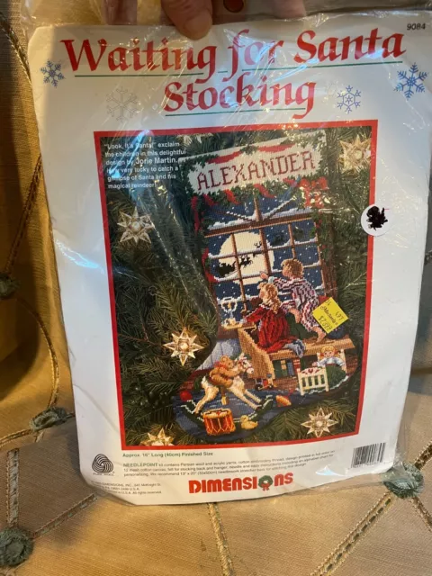 Dimensions Christmas Holiday Needlepoint Stocking Kit,WAITING FOR  SANTA,9084,16