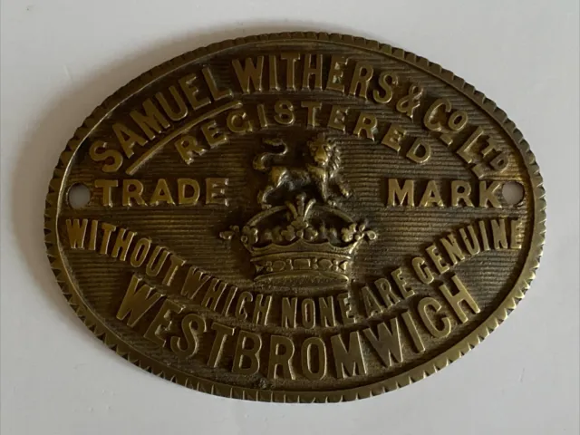 Antique Samuel Withers Safe Plaque In Original Condition.