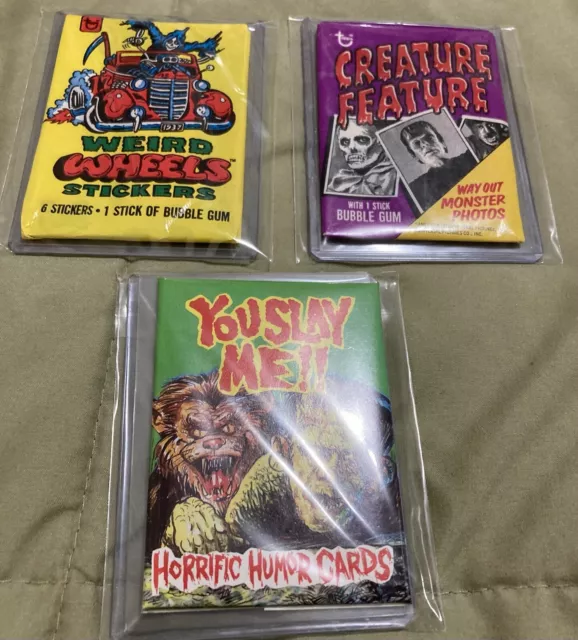 (3) Vintage MONSTER Wax Packs ** Creature Feature - Wierd Wheels-You Slay Me