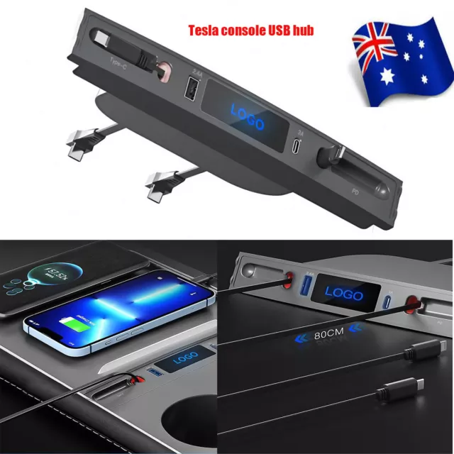 For Tesla Model 3/Y 27W Quick Charger Docking Station USB LED Shunt Hub Center