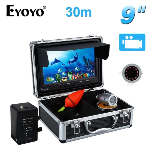 EYOYO 30M 9" Underwater Fishing Camera IR LED Fish Finder With DVR Recoding 8GB